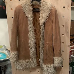 Leather Penny Lane Coat with fur trim